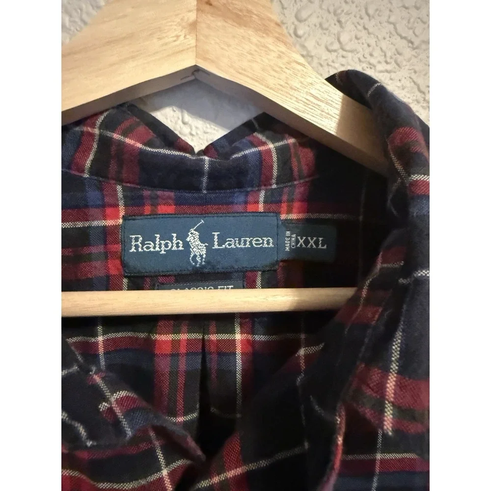 VINTAGE Ralph Lauren Plaid Shirt Mens XXL Custom Fit 90s Red Tartan Cotton Pony